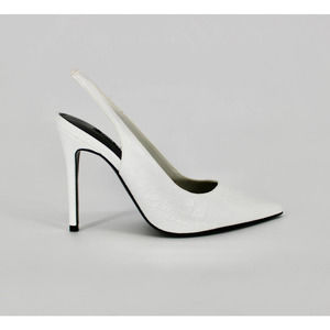 Nine West Feather Pointy Toe Slingback Pumps White Embossed Croc 5.5 NEW